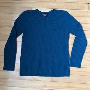 Banana Republic Italian Filpucci Yarn Teal Blue Ribbed V-Neck Sweater Small S/P